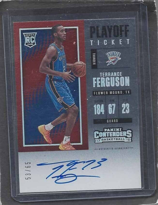 TERRANCE FERGUSON 2017-18 CONTENDERS PLAYOFF TICKET ON CARD AUTO RC #D 53/65