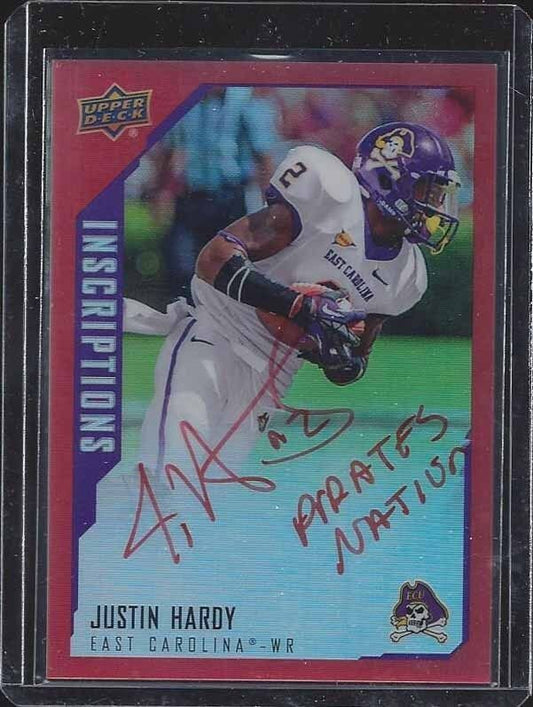 JUSTIN HARDY 2015 UD INSCRIPTIONS RED REFRACTOR "PIRATES NATION" AUTO RC #D /149