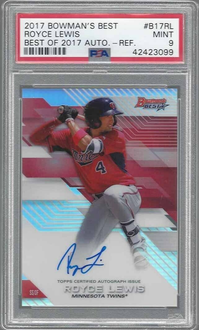 ROYCE LEWIS 2017 BOWMANS BEST OF 17 REFRACTOR PROSPECT ON CARD AUTO PSA 9 MINT