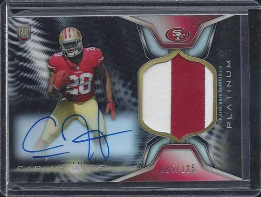 CARLOS HYDE 2014 TOPPS PLATINUM BLACK REFRACTOR 2 CLR PATCH ON CARD AUTO RC /125