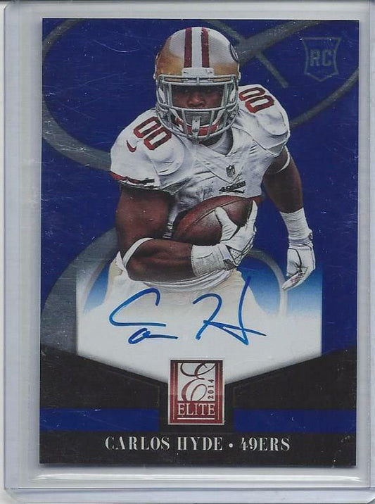 CARLOS HYDE 2014 ELITE 49ERS BLUE ON CARD ROOKIE AUTO RC #10