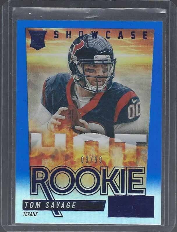 1/1 TOM SAVAGE 2014 SCORE HOT ROOKIE SHOWCASE BLUE RC #D 3/99 HIS JERSEY NBR #3