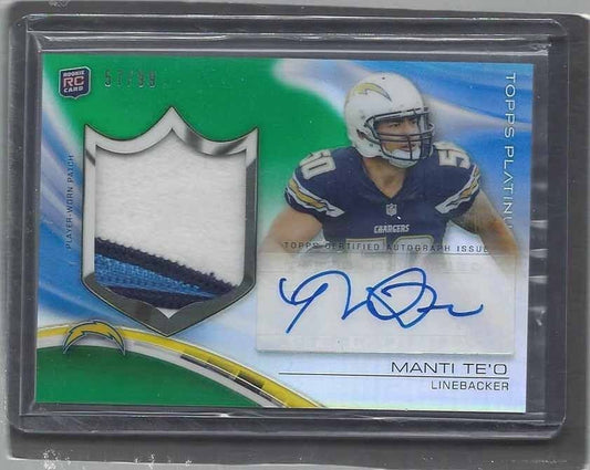 MANTI TE'O 2013 TOPPS PLATINUM GREEN REFRACTOR 3 COLOR LOGO PATCH AUTO RC /99