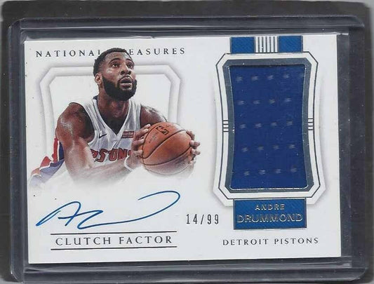 ANDRE DRUMMOND 2017-18 NATIONAL TREASURES CLUTCH FACTOR JERSEY ON CARD AUTO /99