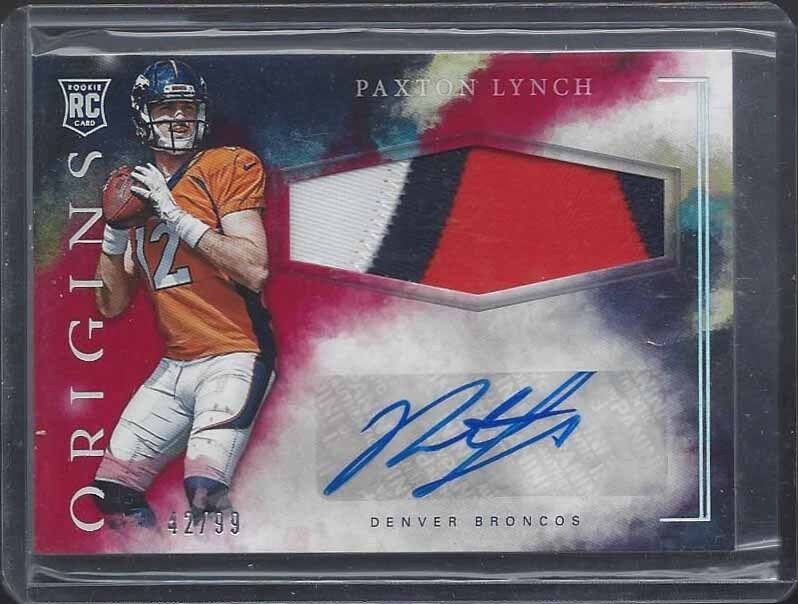 PAXTON LYNCH 2016 PANINI ORIGINS RED RPA 3 COLOR ROOKIE PATCH AUTO RC #D 42/99