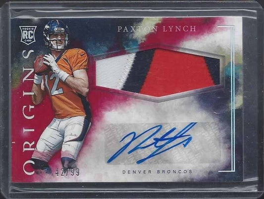 PAXTON LYNCH 2016 PANINI ORIGINS RED RPA 3 COLOR ROOKIE PATCH AUTO RC #D 42/99