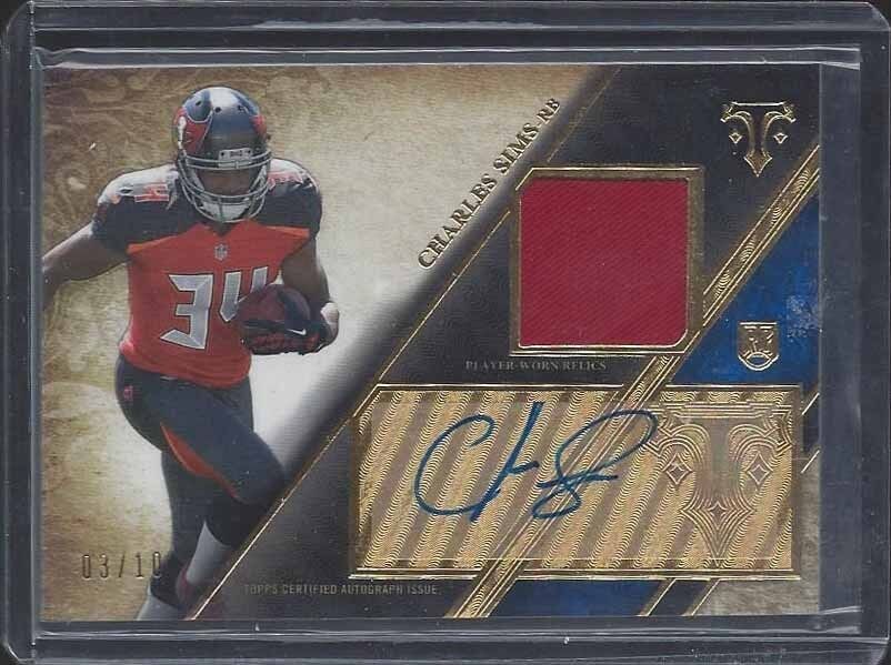 CHARLES SIMS 2014 TOPPS TRIPLE THREADS BLUE ROOKIE JERSEY AUTO RC #D 3/10