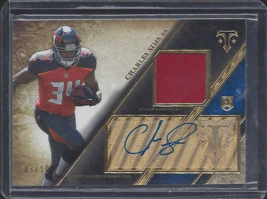 CHARLES SIMS 2014 TOPPS TRIPLE THREADS BLUE ROOKIE JERSEY AUTO RC #D 3/10