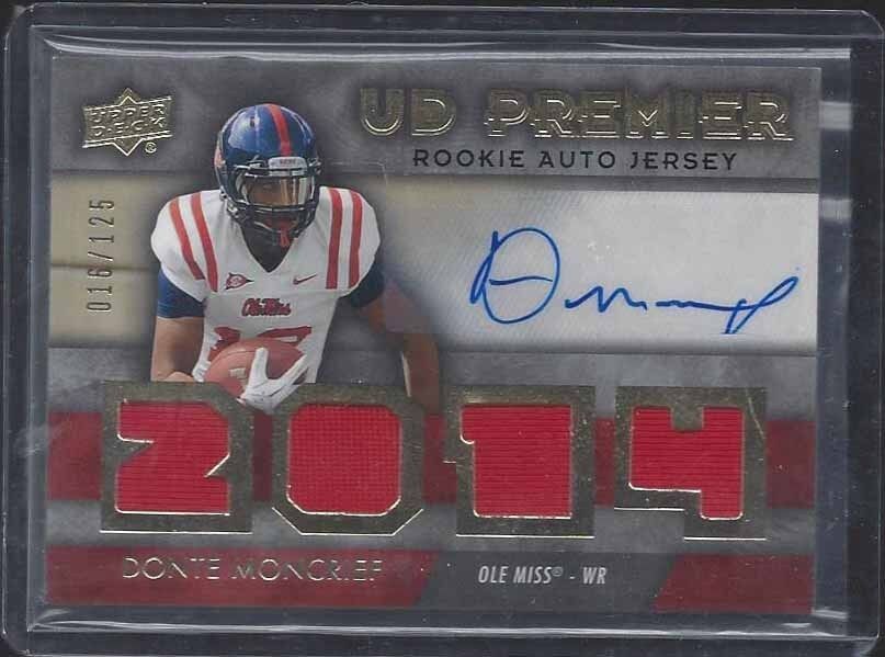 DONTE MONCRIEF 2014 UPPER DECK UD PREMIER QUAD ROOKIE JERSEY AUTO RC #D /125