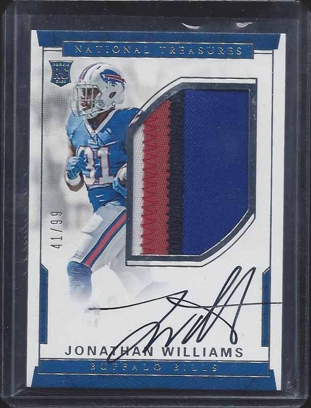 JONATHAN WILLIAMS 2016 NATIONAL TREASURES RPA 4 COLOR BILLS PATCH AUTO RC #D /99