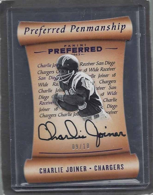 CHARLIE JOINER 2017 PANINI PREFERRED PENMANSHIP DIE CUT CHARGERS AUTO RC #D 9/10