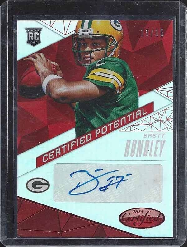 BRETT HUNDLEY 2015 CERTIFIED POTENTIAL RED PACKERS ROOKIE AUTO RC #D 13/15