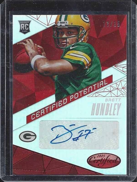 BRETT HUNDLEY 2015 CERTIFIED POTENTIAL RED PACKERS ROOKIE AUTO RC #D 13/15