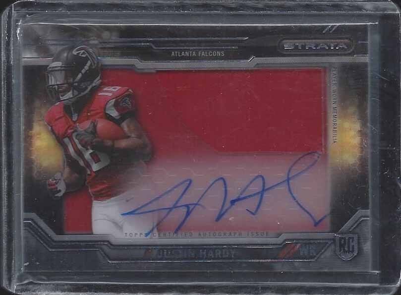 JUSTIN HARDY 2015 TOPPS STRATA CLEAR CUT JUMBO JERSEY ON CARD ROOKIE AUTO RC