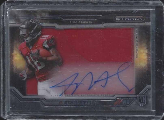 JUSTIN HARDY 2015 TOPPS STRATA CLEAR CUT JUMBO JERSEY ON CARD ROOKIE AUTO RC