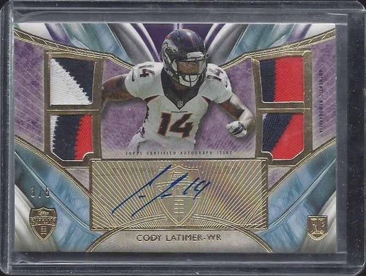 CODY LATIMER 2014 TOPPS SUPREME PURPLE QUAD BRONCOS ROOKIE PATCH AUTO RC #D /5