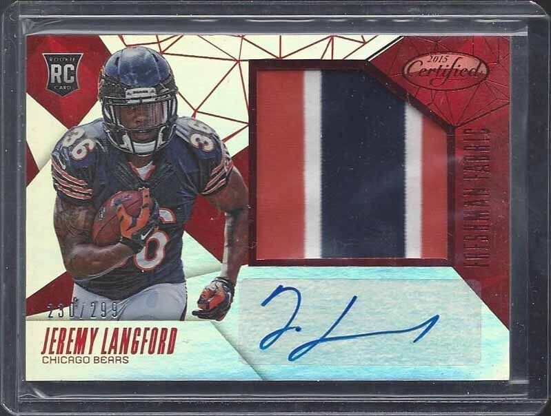 JEREMY LANGFORD 2015 CERTIFIED FRESHMAN FABRIC RED 3 COLOR PATCH AUTO RC /299