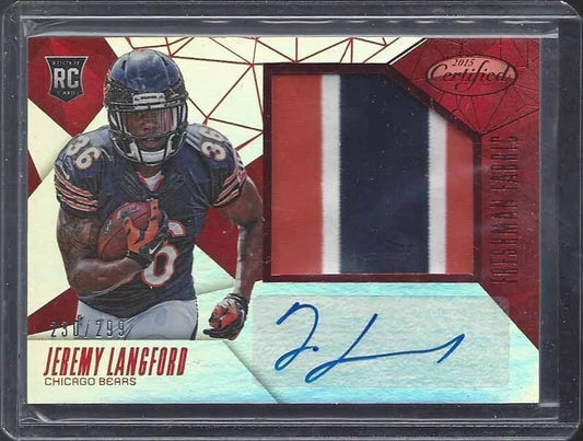 JEREMY LANGFORD 2015 CERTIFIED FRESHMAN FABRIC RED 3 COLOR PATCH AUTO RC /299