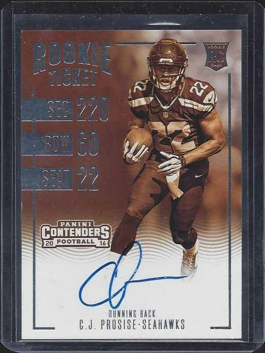 C.J. PROSISE 2016 CONTENDERS SEPIA ROOKIE TICKET CONFIRMED SSP /50 LESS AUTO RC
