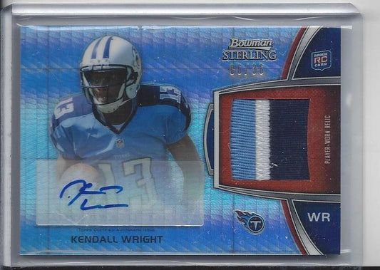 KENDALL WRIGHT 2012 BOWMAN STERLING PRISM REFRACTOR 3 COLOR PATCH AUTO RC #D /36