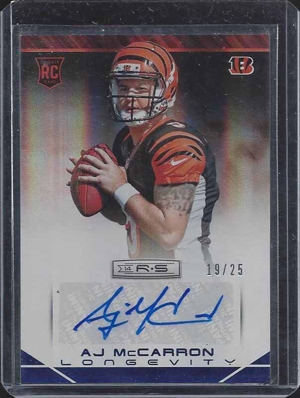 A.J. MCCARRON 2014 ROOKIES & STARS LONGEVITY BLUE ROOKIE AUTO RC #D 19/25
