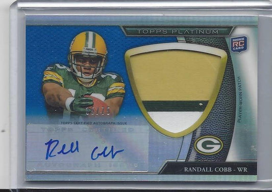 RANDALL COBB 2011 TOPPS PLATINUM BLUE REFRACTOR JUMBO ROOKIE PATCH AUTO RC /75
