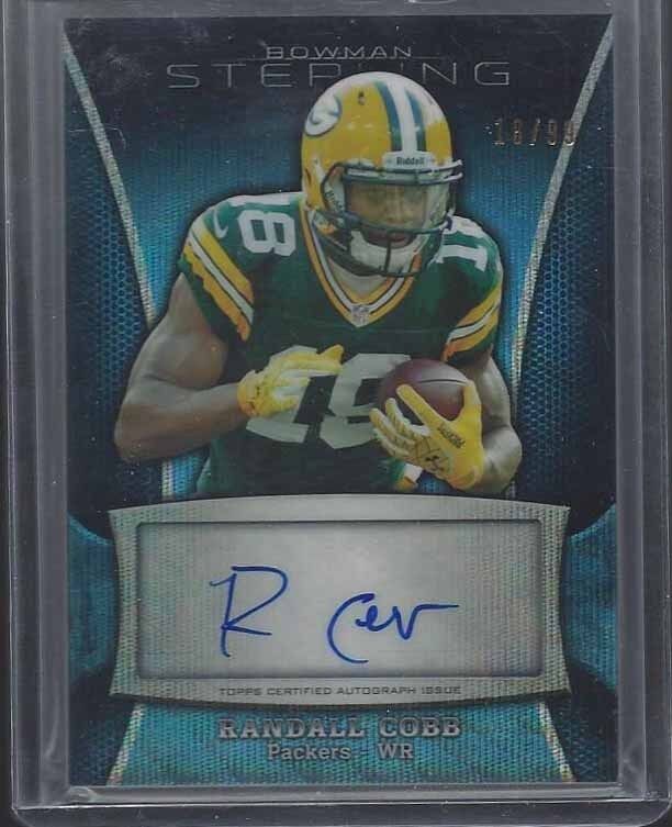 1/1 RANDALL COBB 2013 BOWMAN STERLING BLUE WAVE REFRACTOR AUTO #D 18/99 JSY #18!