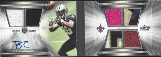 BRANDIN COOKS 2014 TOPPS PRIME LEVEL 1 ROOKIE QUAD PATCH AUTO BOOK RC #D 9/10