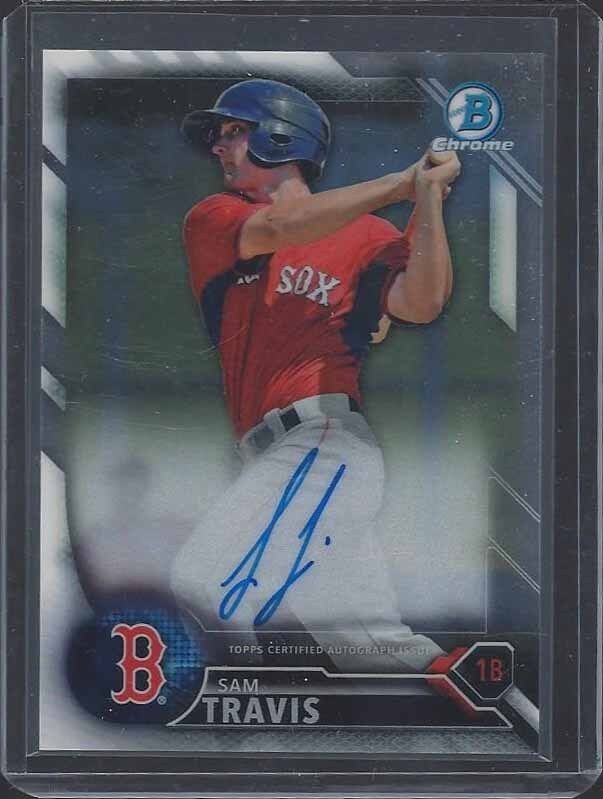 SAM TRAVIS 2016 BOWMAN CHROME ON CARD RED SOX PROSPECT AUTO