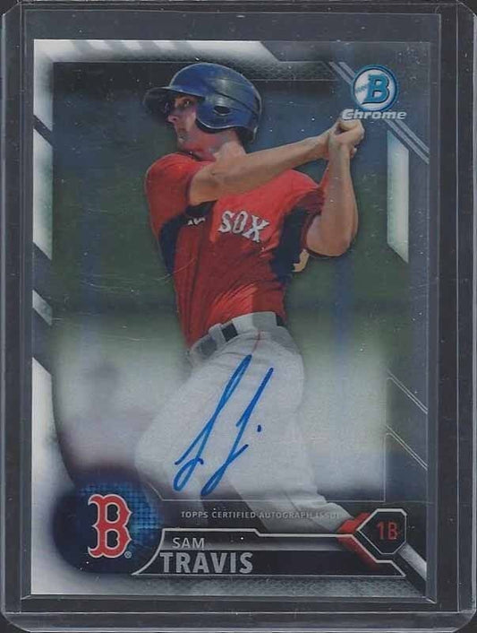 SAM TRAVIS 2016 BOWMAN CHROME ON CARD RED SOX PROSPECT AUTO