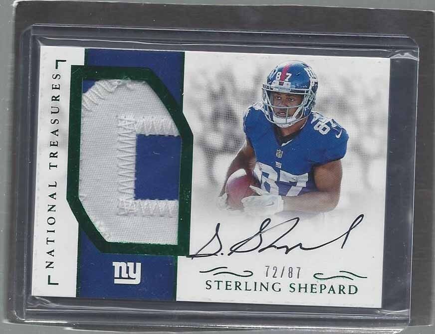 STERLING SHEPARD 2016 NATIONAL TREASURES JERSEY NUMBER GREEN PATCH AUTO RC /87