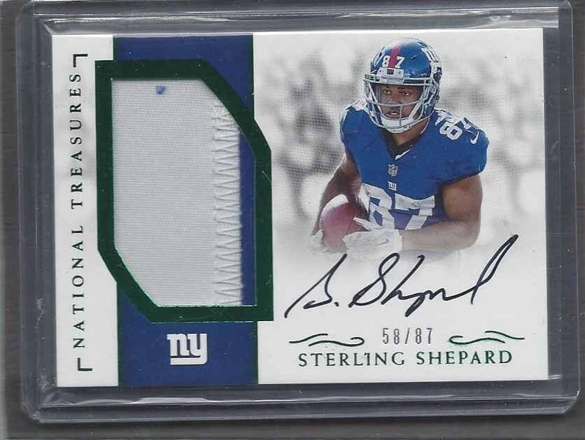 STERLING SHEPARD 2016 NATIONAL TREASURES JERSEY NUMBER GREEN PATCH AUTO RC /87