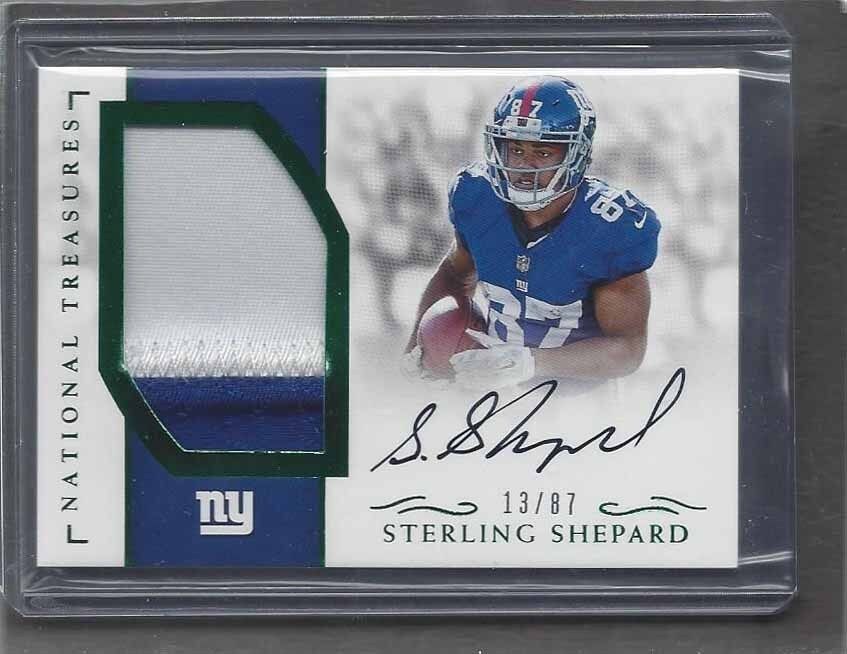 STERLING SHEPARD 2016 NATIONAL TREASURES JERSEY NUMBER GREEN PATCH AUTO RC /87