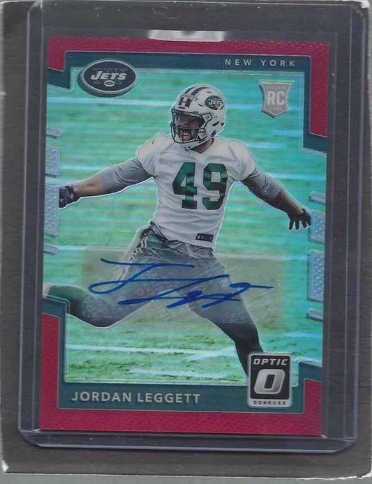 JORDAN LEGGETT 2017 PANINI DONRUSS OPTIC RED HOLO NEW YORK JETS AUTO RC #D 8/50