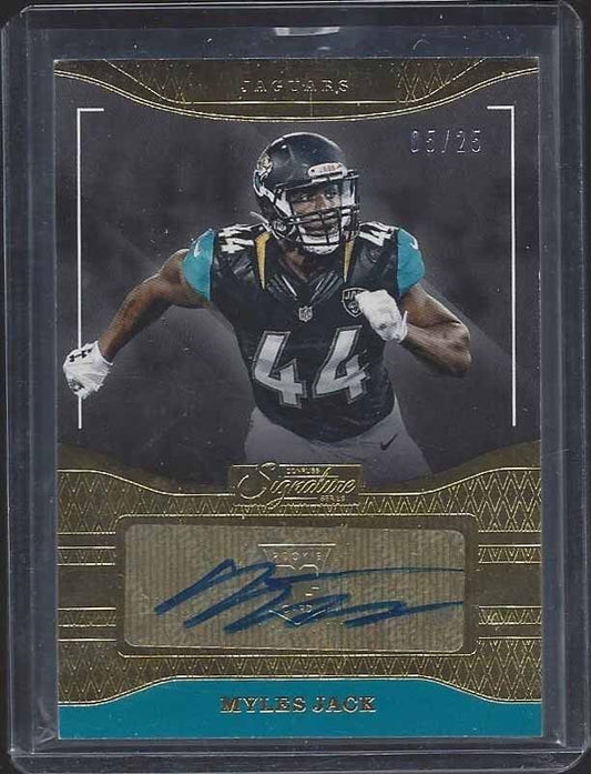 MYLES JACK 2016 DONRUSS SIGNATURE SERIES GOLD JAGUARS ROOKIE AUTO RC #D 5/25