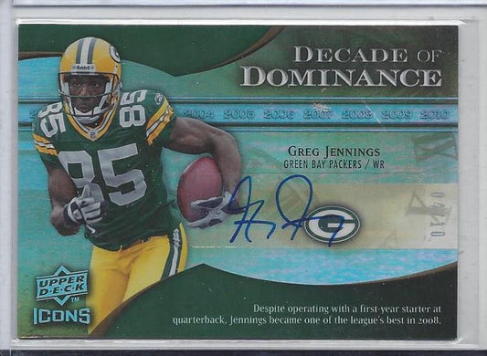 GREG JENNINGS 2009 UD ICONS DECADE OF DOMINANCE PACKERS AUTO #D 4/10