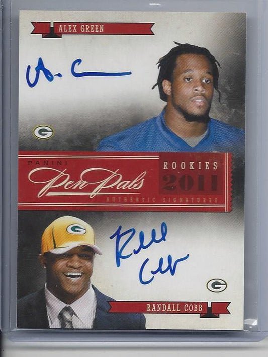 RANDALL COBB ALEX GREEN 2011 PANINI PEN PALS PACKER ON CARD DUAL AUTO RC #D 1/25