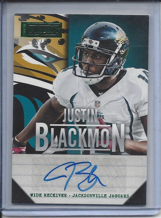 JUSTIN BLACKMON 2013 PANINI PLAYBOOK GREEN EMERALD PARALLEL AUTO #D 5/5