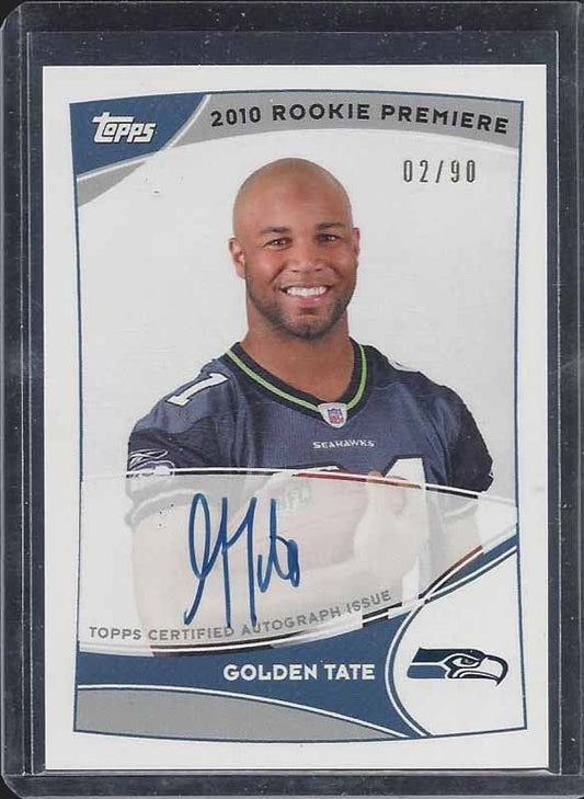 GOLDEN TATE 2010 TOPPS ROOKIE PREMIERE PHOTO SHOOT ON CARD AUTO RC #D 2/90