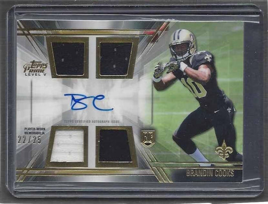 BRANDIN COOKS 2014 TOPPS PRIME GOLD LEVEL 5 QUAD ROOKIE PATCH AUTO RC #D 22/25
