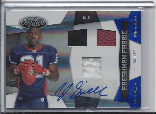 C.J. SPILLER 2010 CERTIFIED FRESHMAN FABRIC BLUE TRIPLE JERSEY AUTO RC #D 1/50