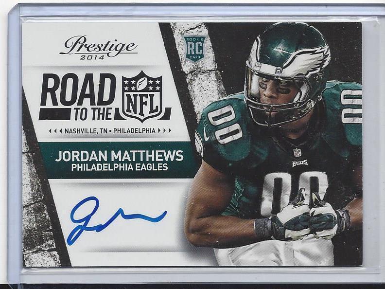 JORDAN MATTHEWS 2014 PRESTIGE ROAD TO THE NFL EAGLES ON CARD ROOKIE AUTO RC #18