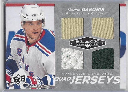 MARIAN GABORIK 2010-11 UD BLACK DIAMOND QUAD 4 PIECE 3 COLOR GAME USED JERSEY
