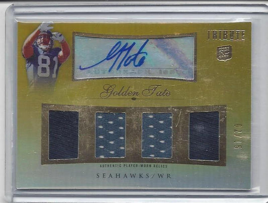GOLDEN TATE 2010 TOPPS TRIBUTE GOLD REFRACTOR QUAD JERSEY AUTO RC #D 2/15