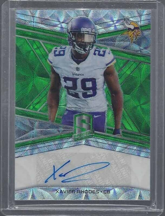 XAVIER RHODES 2018 SPECTRA NEON GREEN PRIZM VIKINGS AUTO #D 20/25