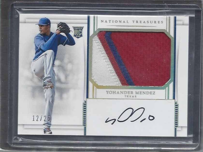 YOHANDER MENDEZ 2017 NATIONAL TREASURES GOLD RPA 3 COLOR PATCH AUTO RC #D 12/25