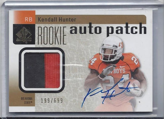 KENDALL HUNTER 2011 SP AUTHENTIC RPA 2 COLOR OKLAHOMA STATE PATCH AUTO RC /699