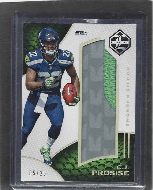 C.J. PROSISE 2016 LIMITED PHENOMS JUMBO 3 COLOR SEAHAWKS ROOKIE PATCH RC #D 5/25