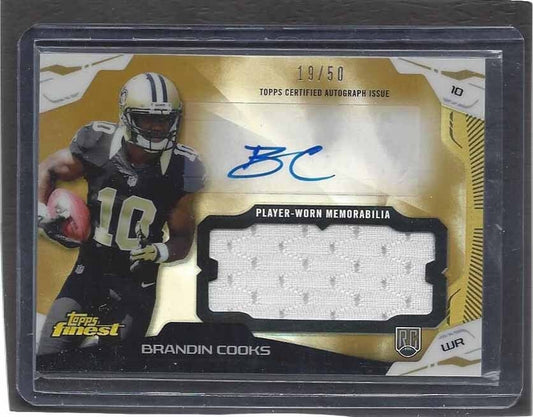 BRANDIN COOKS 2014 TOPPS FINEST GOLD REFRACTOR JUMBO ROOKIE JERSEY AUTO RC /50