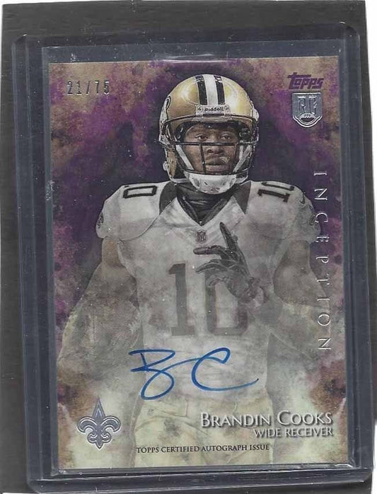 BRANDIN COOKS 2014 TOPPS INCEPTION PURPLE ON CARD ROOKIE AUTO RC #D 21/75